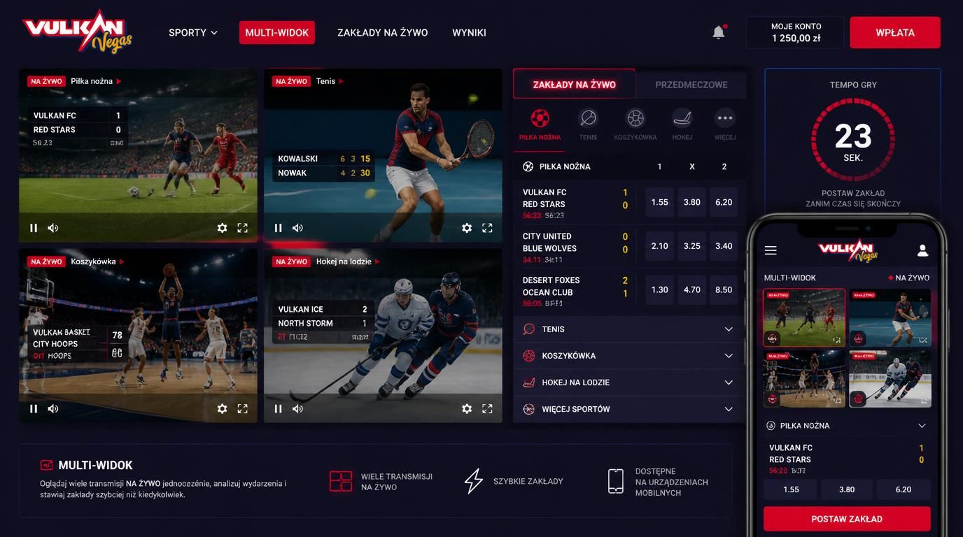 Kilka transmisji sportowych na jednym ekranie z kursami vivo